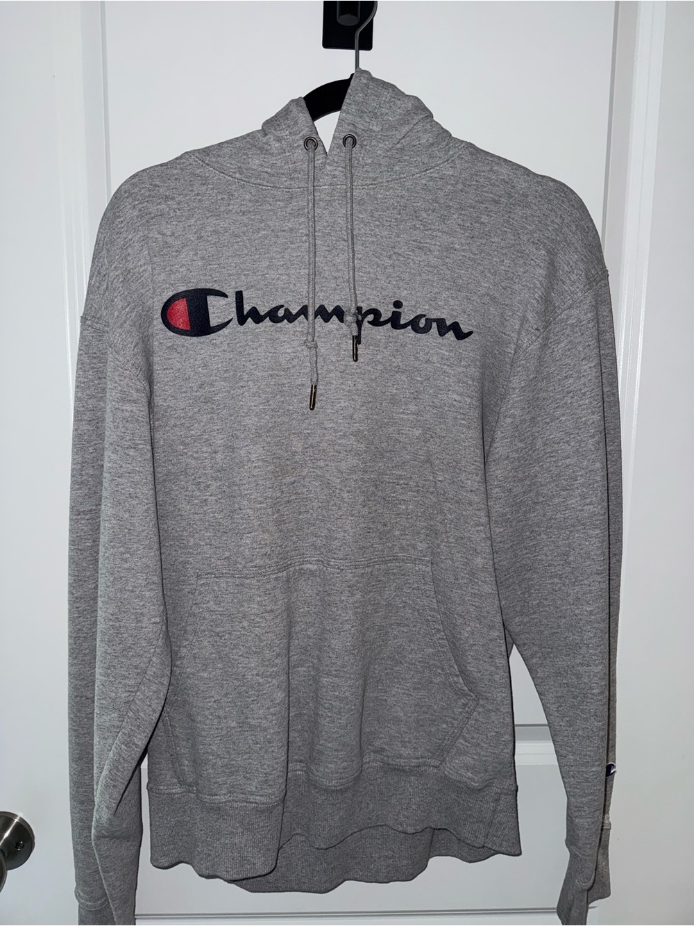 Champion Gray Pullover Hoodie with Navy & Red Logo